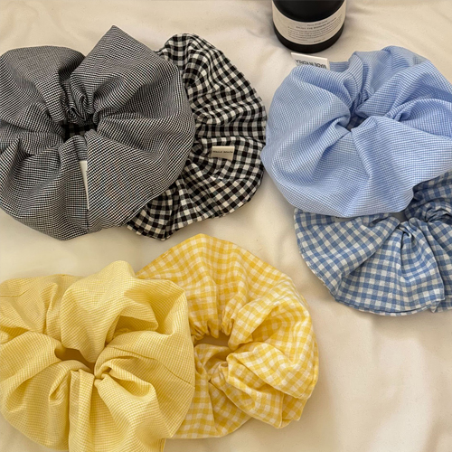 ◈[당일발송] .큰체크 작은체크 면혼방 헤어 끈