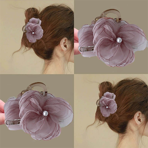 쉬폰 플라워 진주 헤어집게