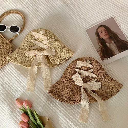 ◈[당일발송] 라탄 리본 스트랩 버킷햇