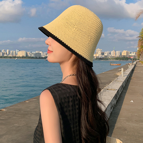 라인 배색 짜임 버킷햇