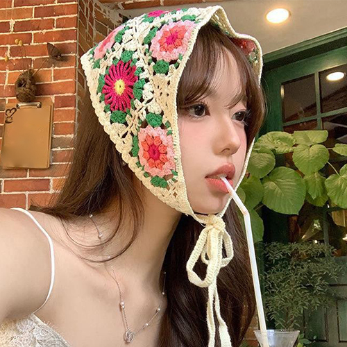 ◈[당일발송]크로셰 뜨개 패턴 헤어두건 