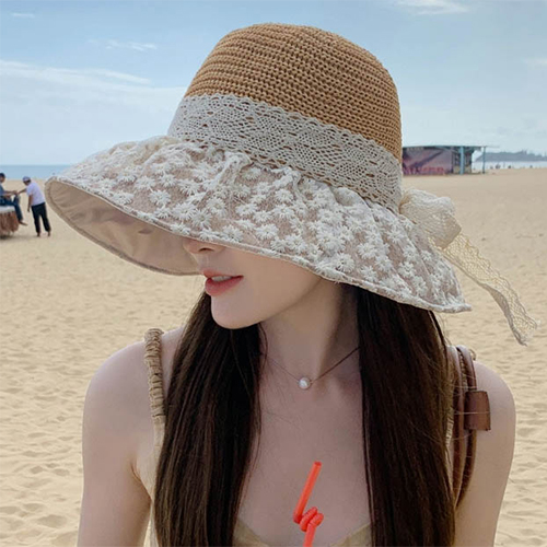 플라워 레이스 넓은챙 밀집모자