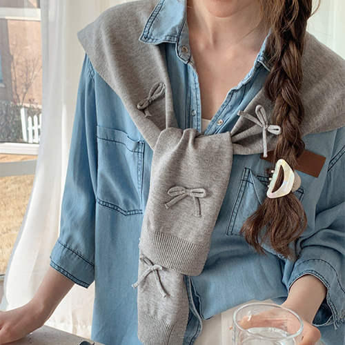 ◈[당일발송] 리본 장식 니트 숄 머플러