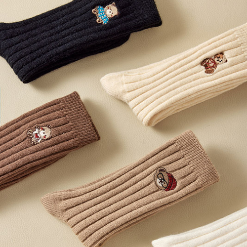 [당일발송] 캐주얼 곰돌이 골지 양말