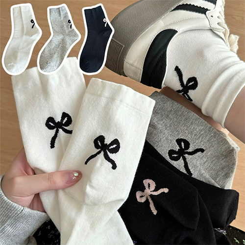 리본 포인트 장목 양말 