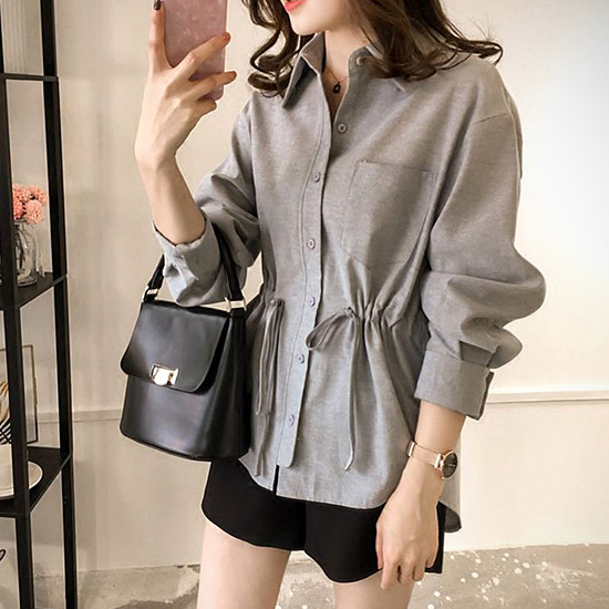 [당일발송] 허리스트링 카라 포켓 셔츠