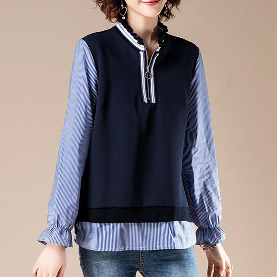 반집업 스트라이프  레이어드 탑