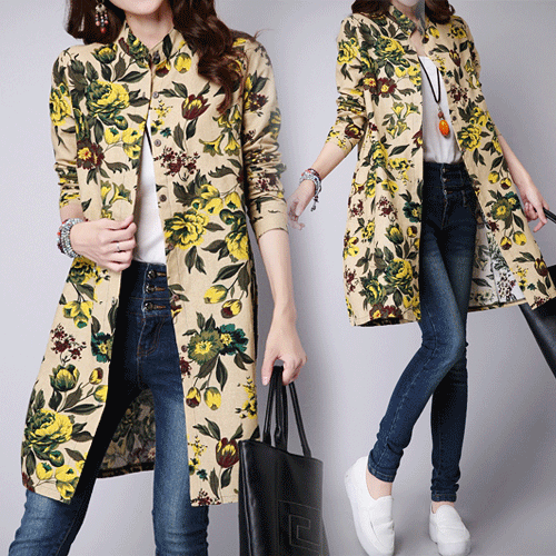 [당일발송] [30% SALE] 플라워 패턴 슬림핏 코튼 롱셔츠 [SI#162]