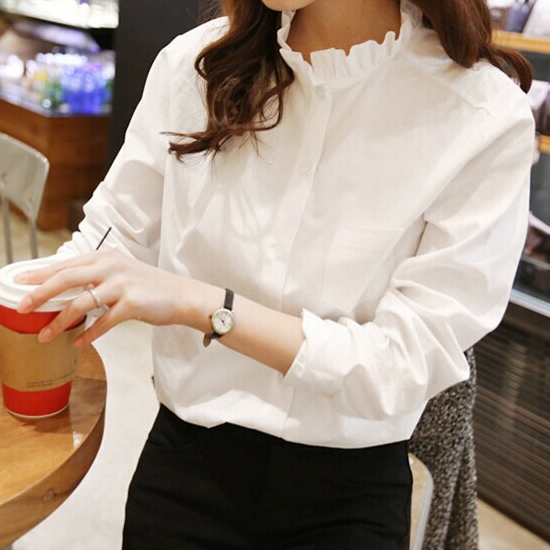 프릴 차이나넥 셔츠