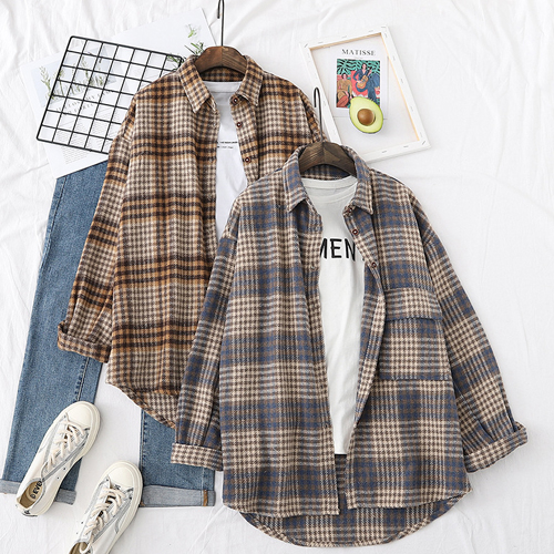 ◈[당일발송] 루즈핏 하운드투스 타탄체크 셔츠