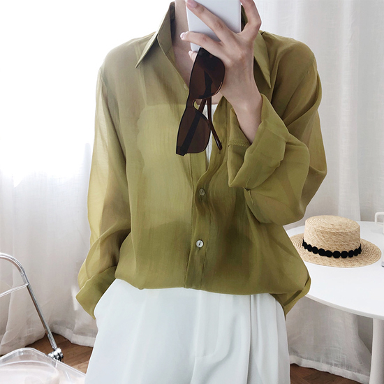 인조견사 시스루 루즈핏 셔츠