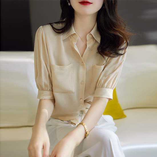 [당일발송] 매듭 디테일 셔링 반팔 셔츠