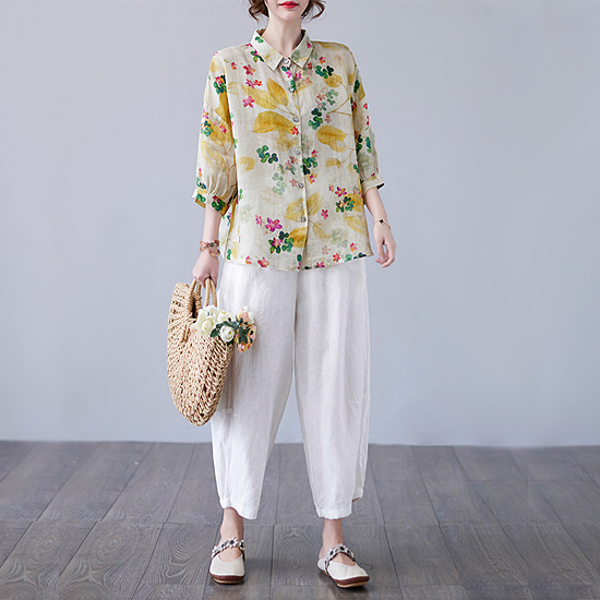 린넨 플라워 카라 셔츠