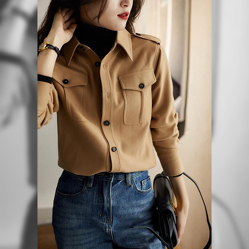 베이직 견장 포켓 셔츠 