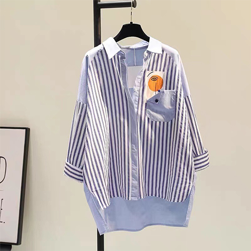 [당일발송]스트라이프 언발란스 카라 셔츠