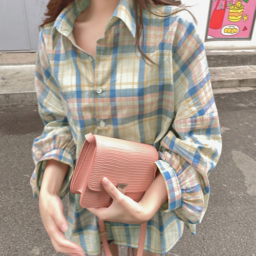 루즈핏 체크 카라 셔츠