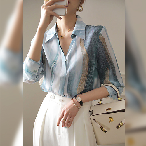 ◈[당일발송] 패턴 히든 버튼 셔츠