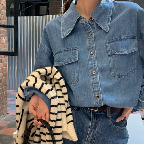 베이직 투포켓 청자켓 데님 셔츠