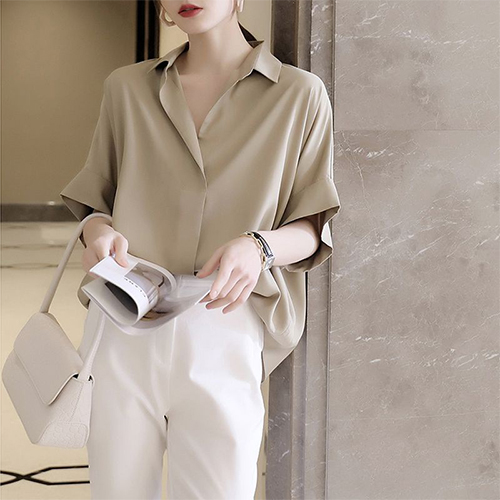 오버핏 심플 오픈 카라 셔츠