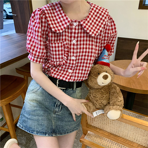 프릴 포켓 라운드 카라 셔츠 