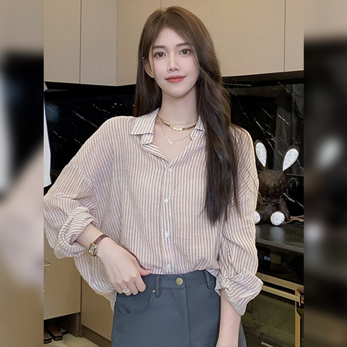 ◈[당일발송] 스트라이프 패턴 오버핏 카라 셔츠