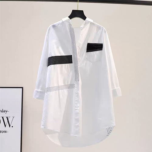 캐주얼 스트라이프 포켓 롱 셔츠