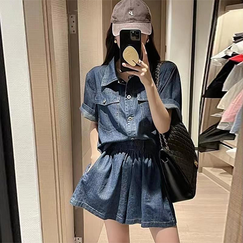 ◈[당일발송] 루즈핏 스티치 데님 셔츠&팬츠 2SET