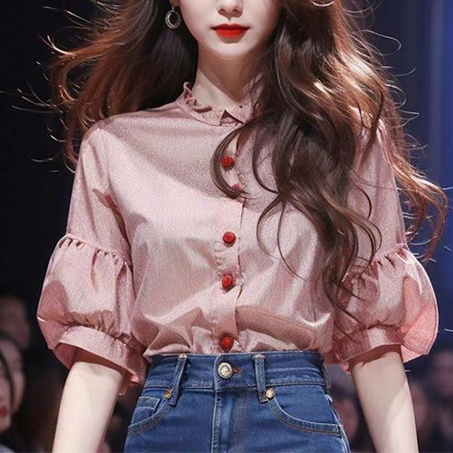 ◈[당일발송] 핑크 벌룬소매 루즈핏 셔츠