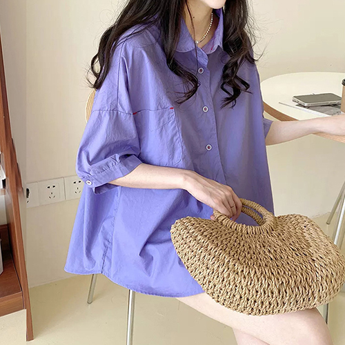 [당일발송]오버핏 A라인 포켓 카라 셔츠 [소매기장 6cm더 길게 제작#칠부소매입니다^^]