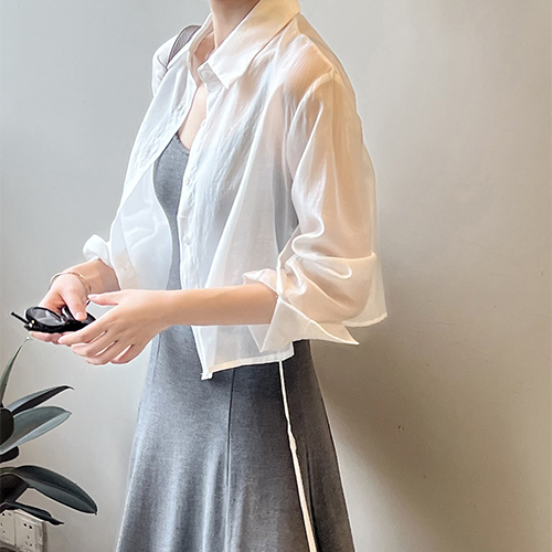 [화이트,블랙 당일발송]★수요특가 자정마감 50%★썸머 크롭 시스루 셔츠