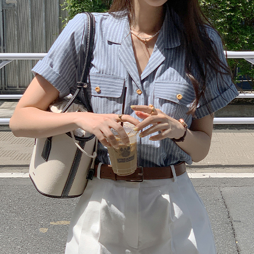 [당일발송]캐주얼 투포켓 오픈카라 반팔 셔츠