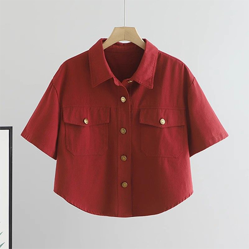 ◈[당일발송] 베이직 포켓 세미크롭 카라 셔츠