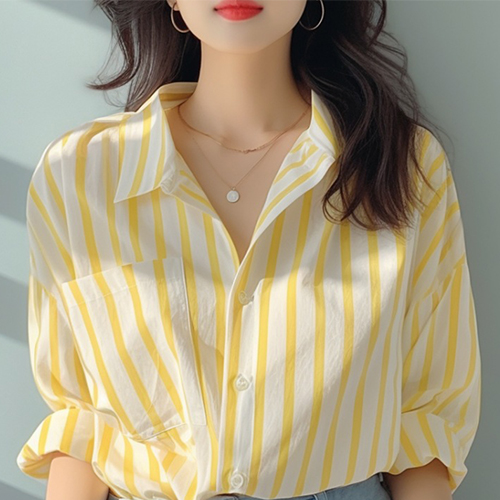 [당일발송] 옐로우 포켓 스트라이프 셔츠