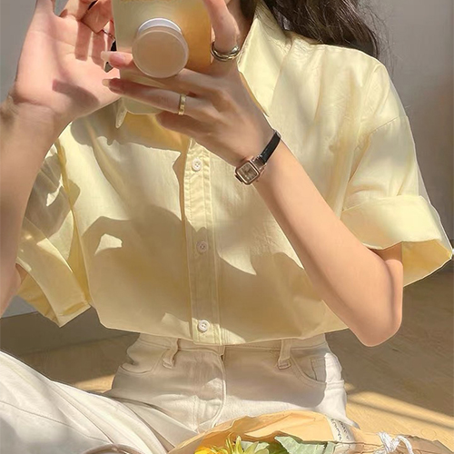 [당일발송] 옐로우 베이직 루즈 반팔 셔츠