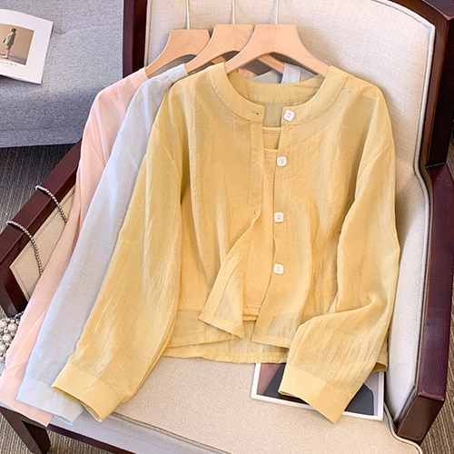 [당일발송]시스루 스퀘어 버튼 셔츠&베이직 끈나시 2SET