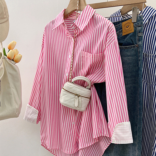 ◈[당일발송] 루즈핏 컬러 스트라이프 셔츠