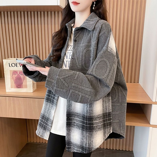 레터링 체크 루즈핏 셔츠