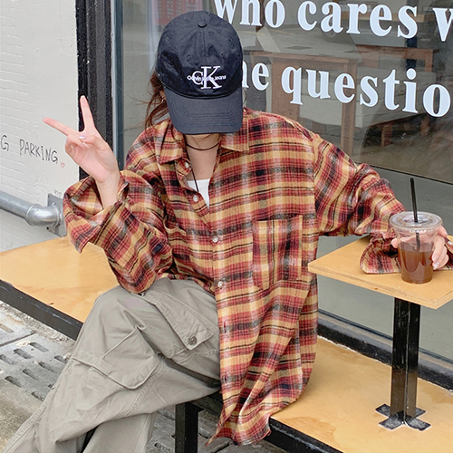 [당일발송] 오버핏 레트로 체크 셔츠 [쿠폰 적용 제외] 