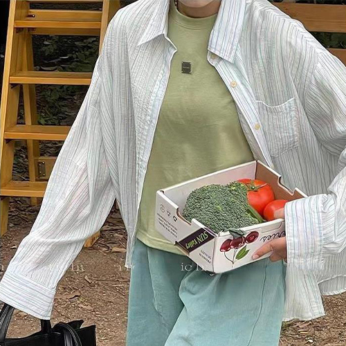 캔디 스트라이프 루즈핏 셔츠