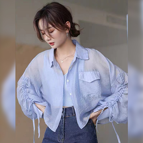 루즈핏 셔링소매 간절기 셔츠