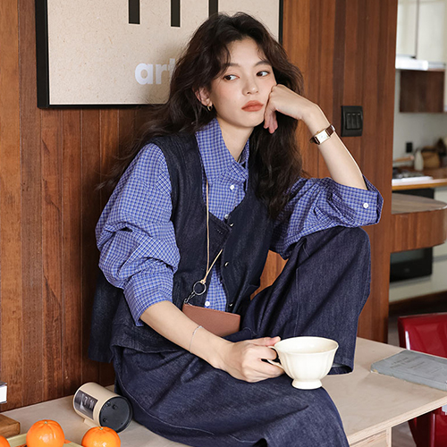 ◈[당일발송] 루즈핏 컬러 체크 남방