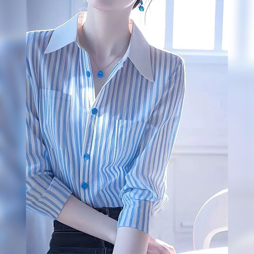 블루 스트라이프 포켓 셔츠