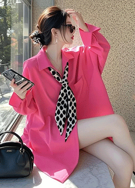 비비드 루즈핏 셔츠&패턴 타이 스카프 2SET