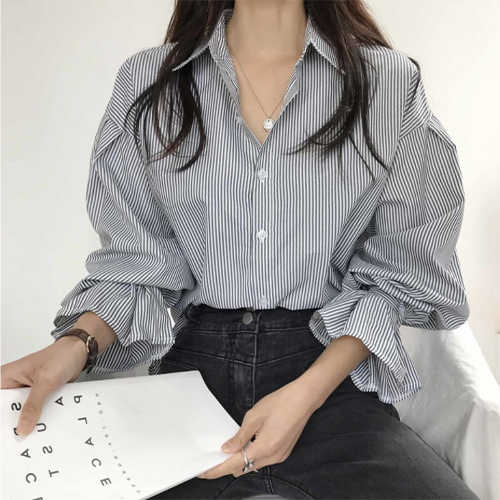 ★화요특가 자정마감 50%★◈[당일발송] 프릴 소매 스트라이프 셔츠