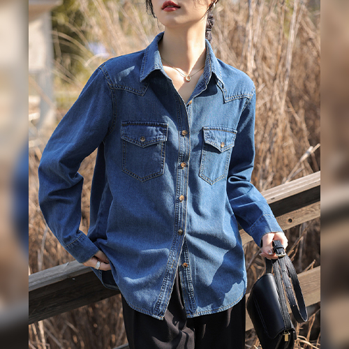 투포켓 데님 카라 셔츠