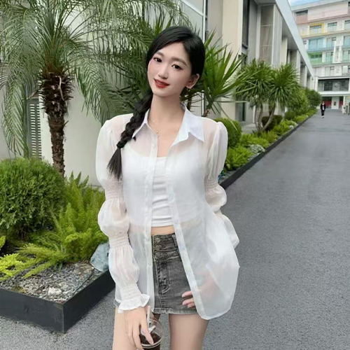 ◈[당일발송] 퍼프 소매 시스루 셔츠