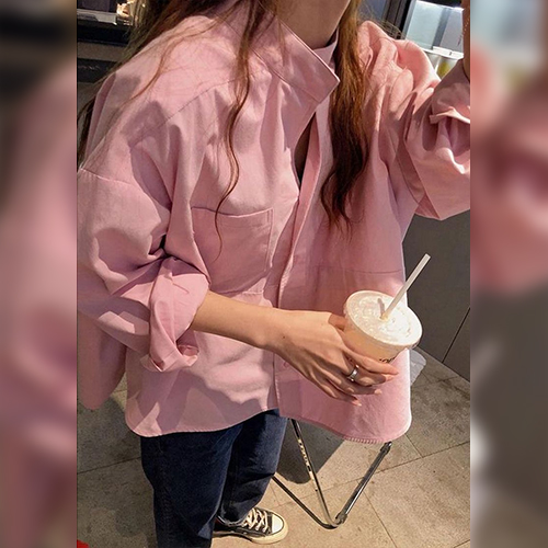 옆트임 루즈핏 핑크 셔츠
