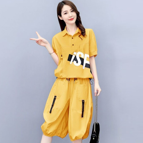 ◈[당일발송]  카라 프린트 셔츠&밴딩 조거 반바지 2SET