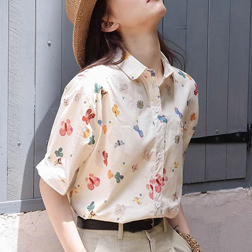 ◈[당일발송] 플라워 버터플라이 카라 반팔 셔츠