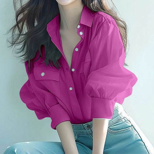 [당일발송]페미닌 퍼프 포켓 카라 셔츠